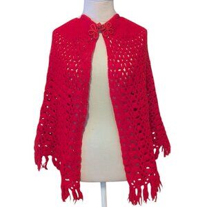 Vintage‎ Poncho Crochet Knit Cape Boho Hippie Festival Handmade 1970’s Coastal